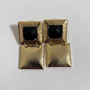 Stephanie Kantis Gold Plated Onyx Double Square Drop Flapper Earrings